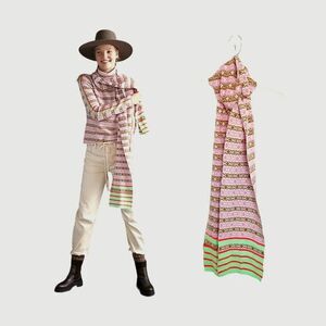 Anthropologie Maeve Knit Winter Striped Scarf Pastel Pink Brown Green NEW